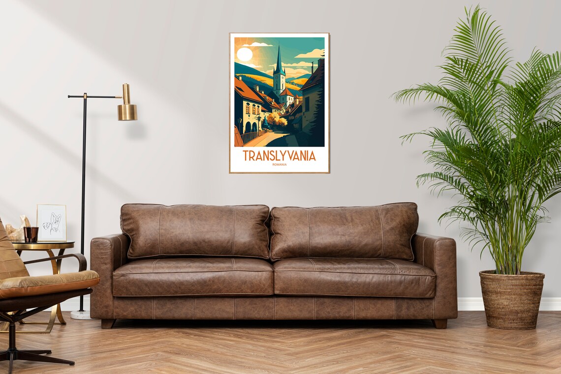 Transylvania Romania Village Street Church Spire Travel Poster - Image 3