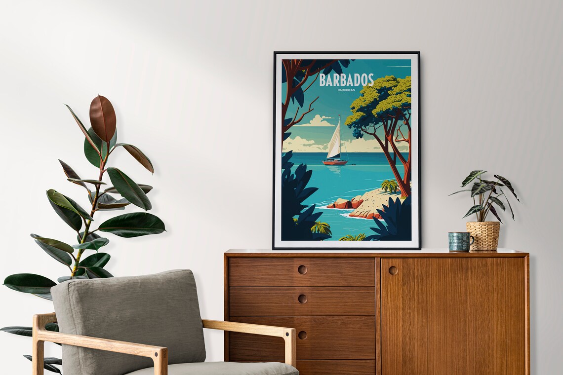 Barbados Caribbean Tropical Sailboat Cove Retro Travel Poster Decor - Image 2