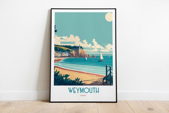 Weymouth Beach Travel Poster, Dorset Seaside Art