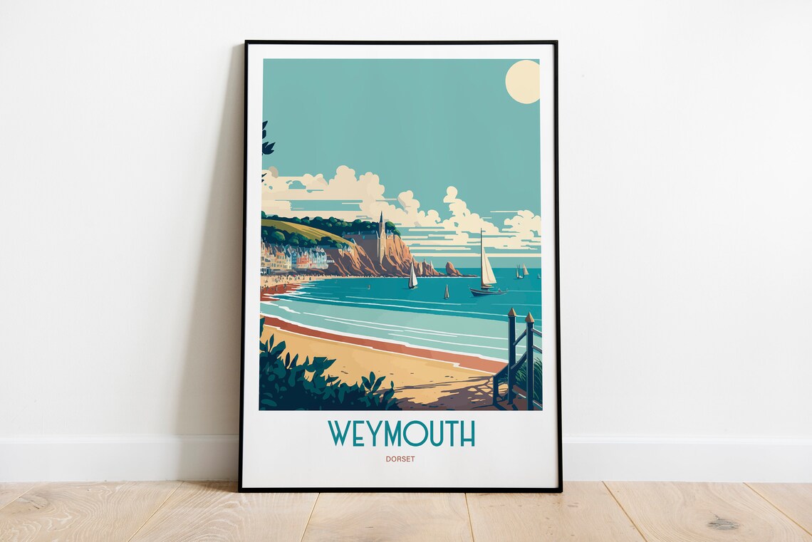 Weymouth Beach Travel Poster, Dorset Seaside Art