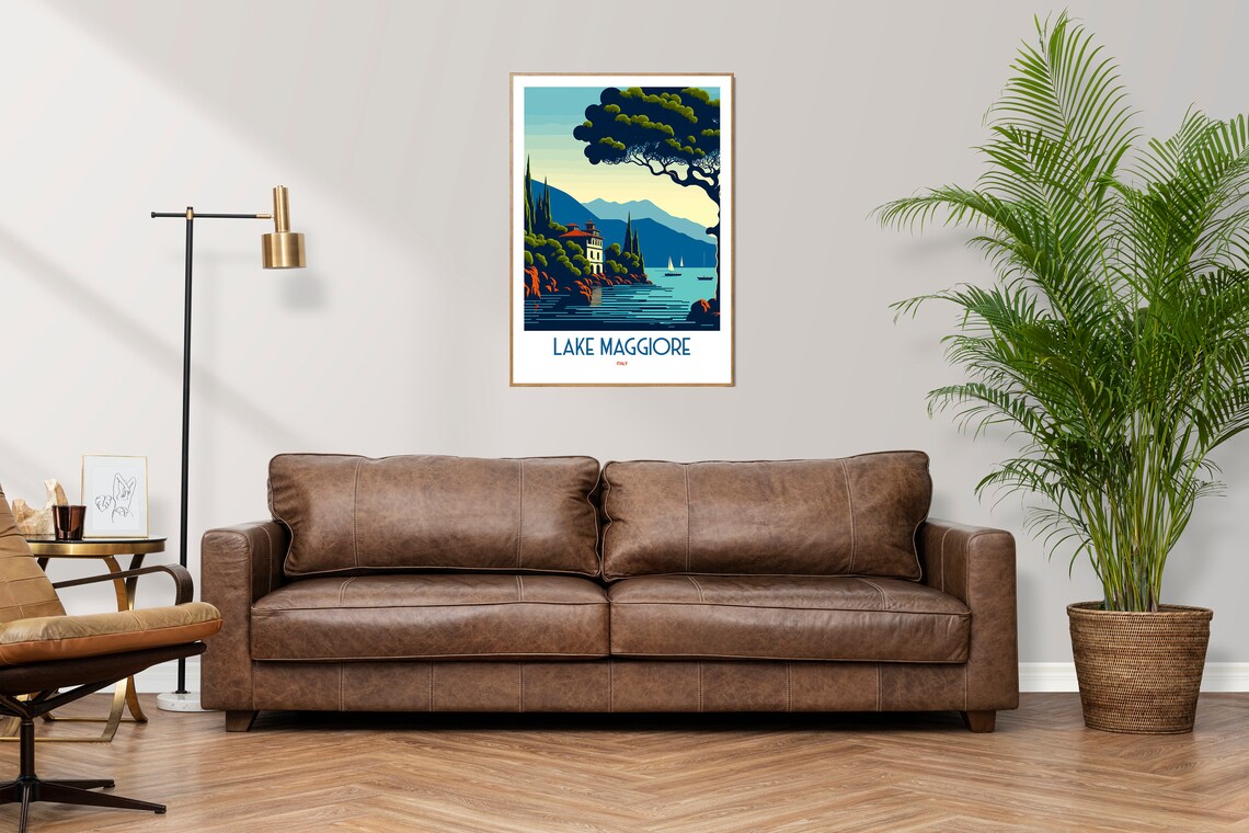 Lake Maggiore Italy Lakeside Villa Cypress Vintage Travel Poster - Image 3