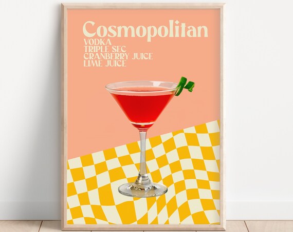 Cosmopolitan Cocktail Recipe Retro Martini Bar Cart Kitchen Poster