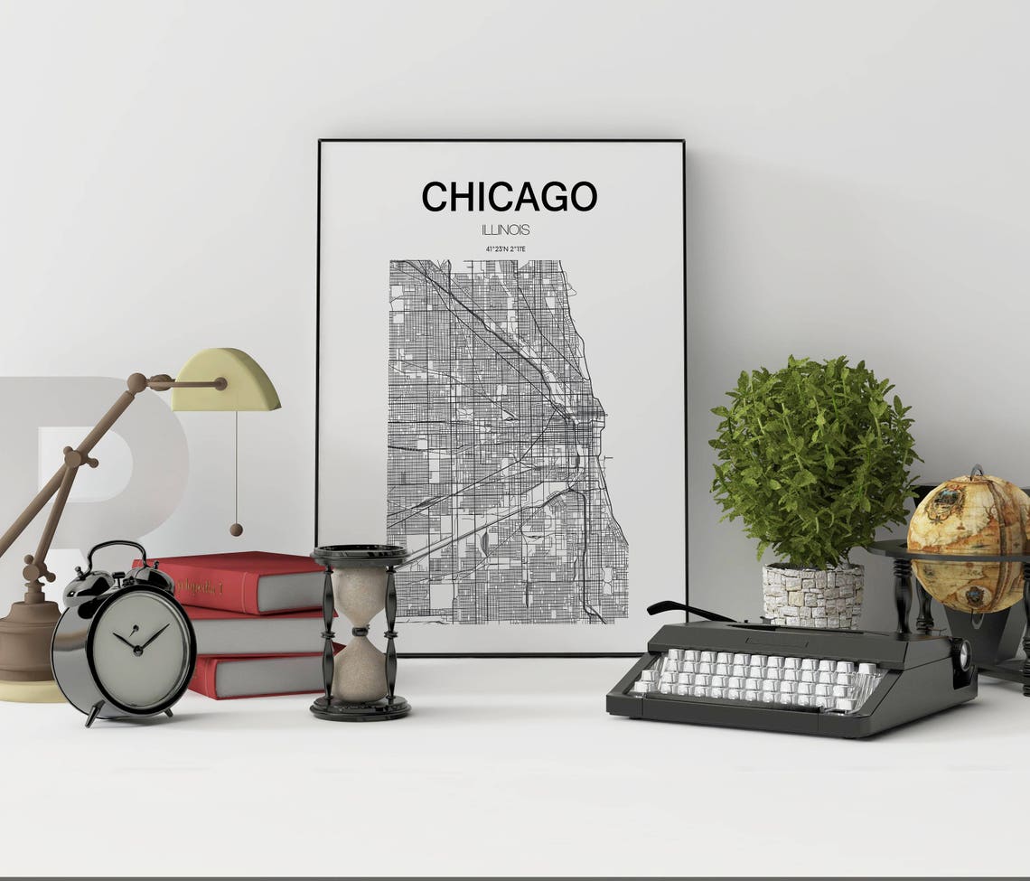 Chicago Illinois City Street Map Black and White Travel Poster - Image 2