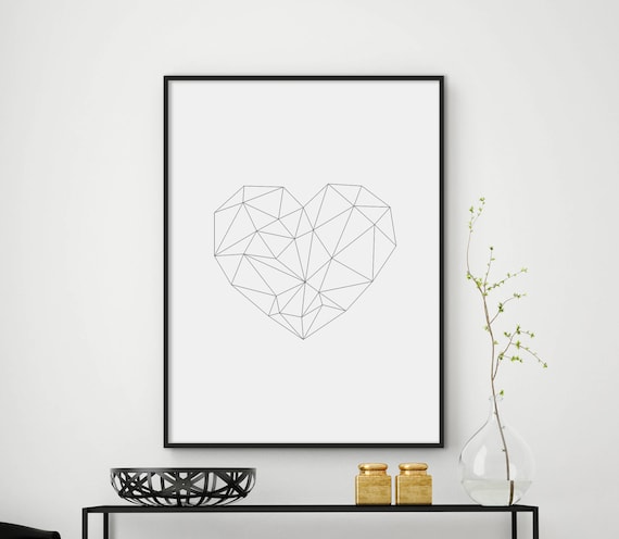 Geometric Heart Print Heart Print Minimalist Print Black And White Print Geometric Print 18x24 11x14 Print Scandinavian Art