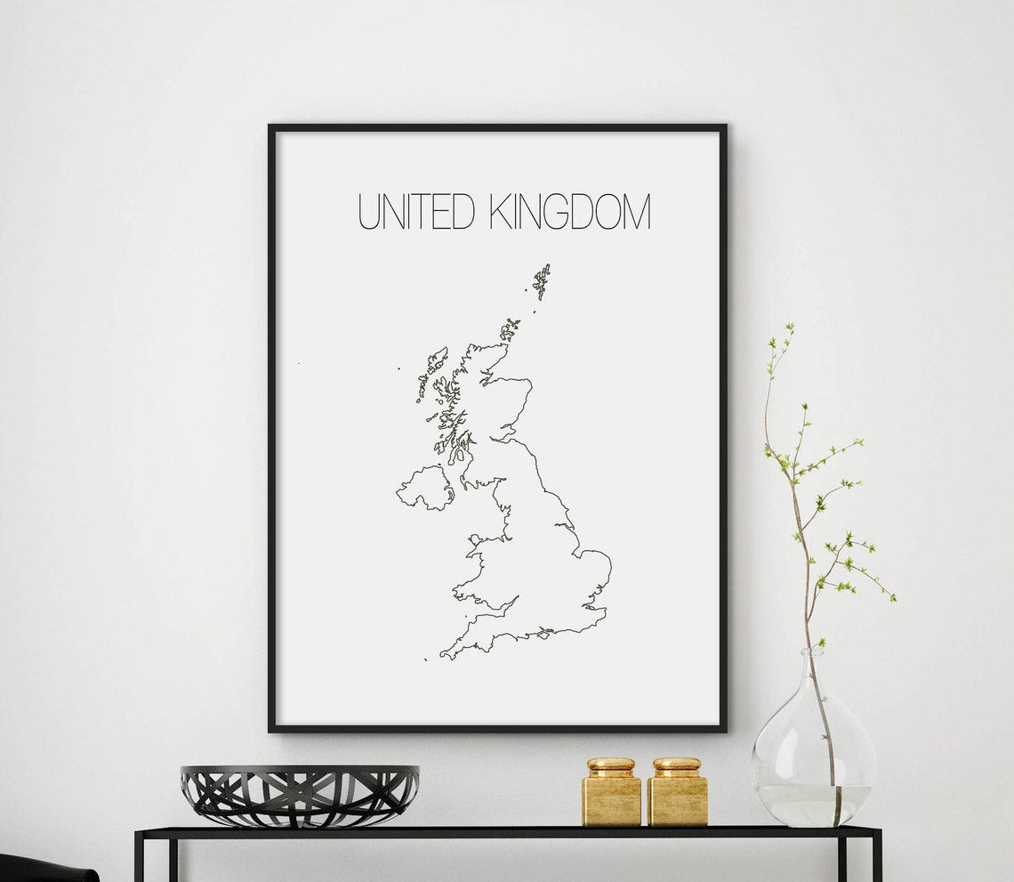 United Kingdom Outline Map Minimalist Scandinavian Style Wall Art