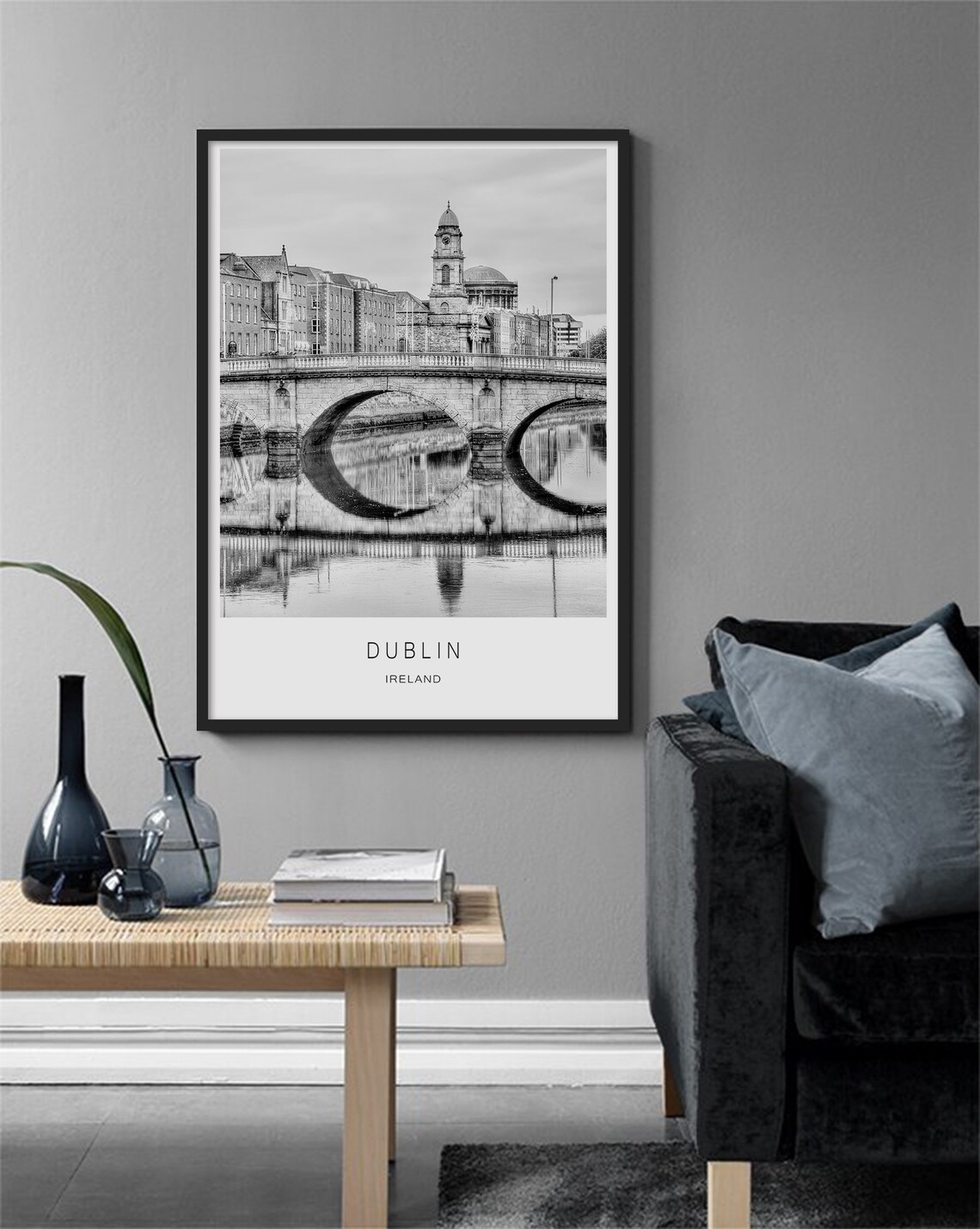 Dublin Ireland OConnell Bridge Black White Photography City Art Poster - Image 3