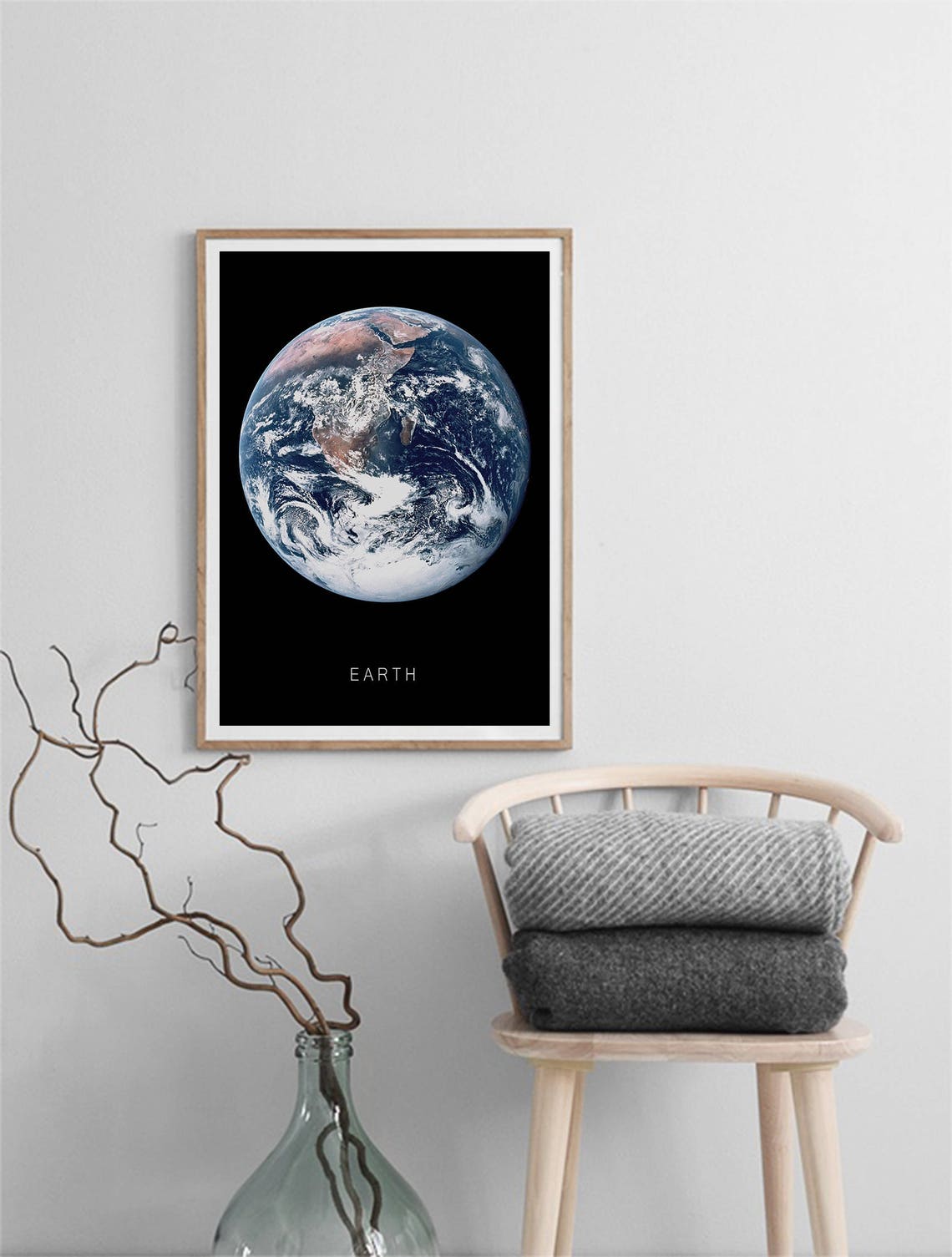 Earth From Space Planet Minimalist Black Background Wall Print - Image 2