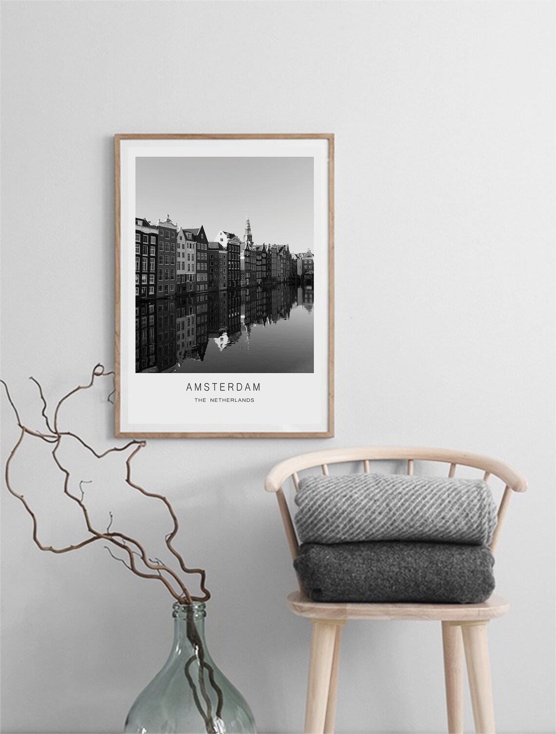 Amsterdam Netherlands Black and White Canal Houses Photography Poster - Image 3