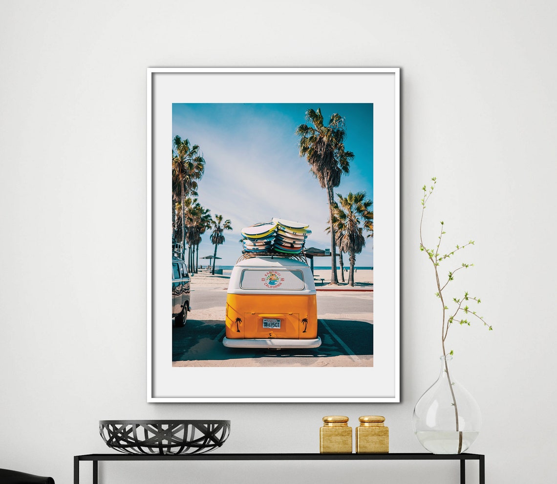 Vintage VW Surf Van with Surfboards Beach Photography Poster