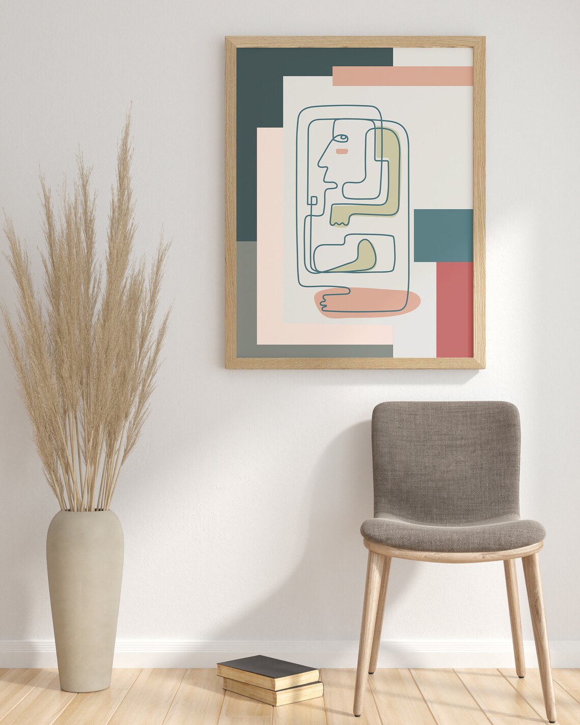 Abstract Geometric One Line Face Mid Century Modern Art Poster - Image 3