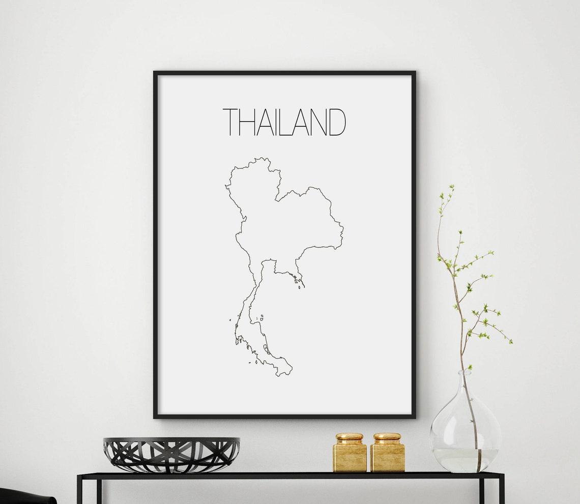 Thailand Outline Map Minimalist Scandinavian Style Home Wall Art