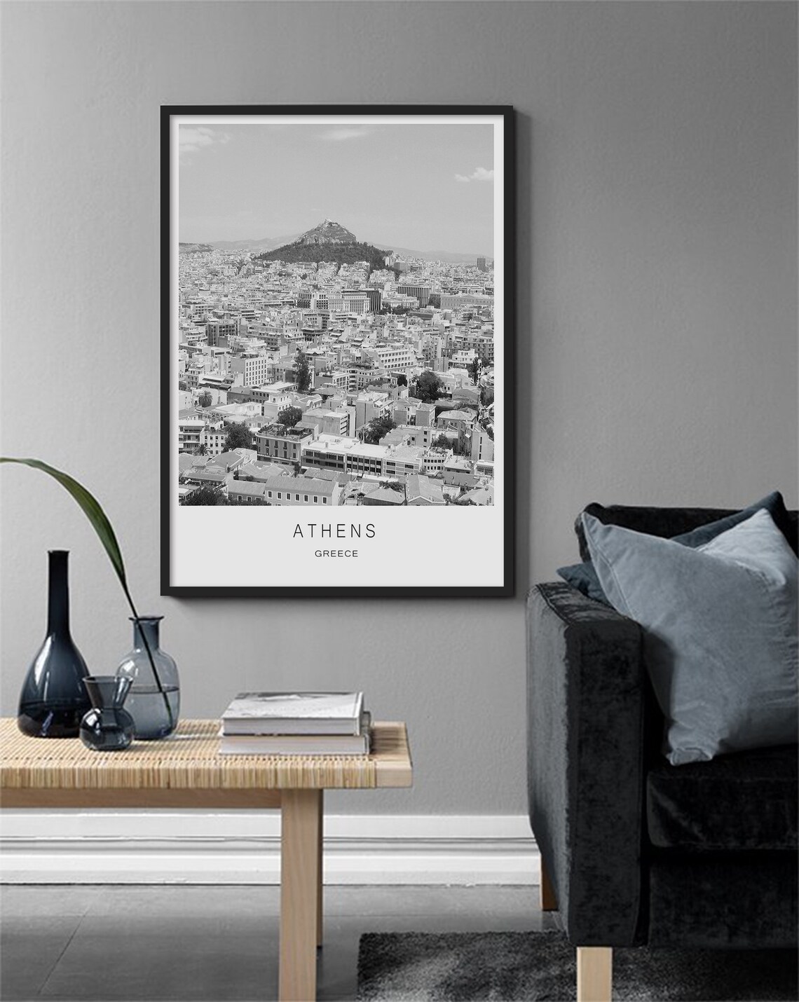 Athens Greece Black And White Panoramic Cityscape Photo Poster - Image 3