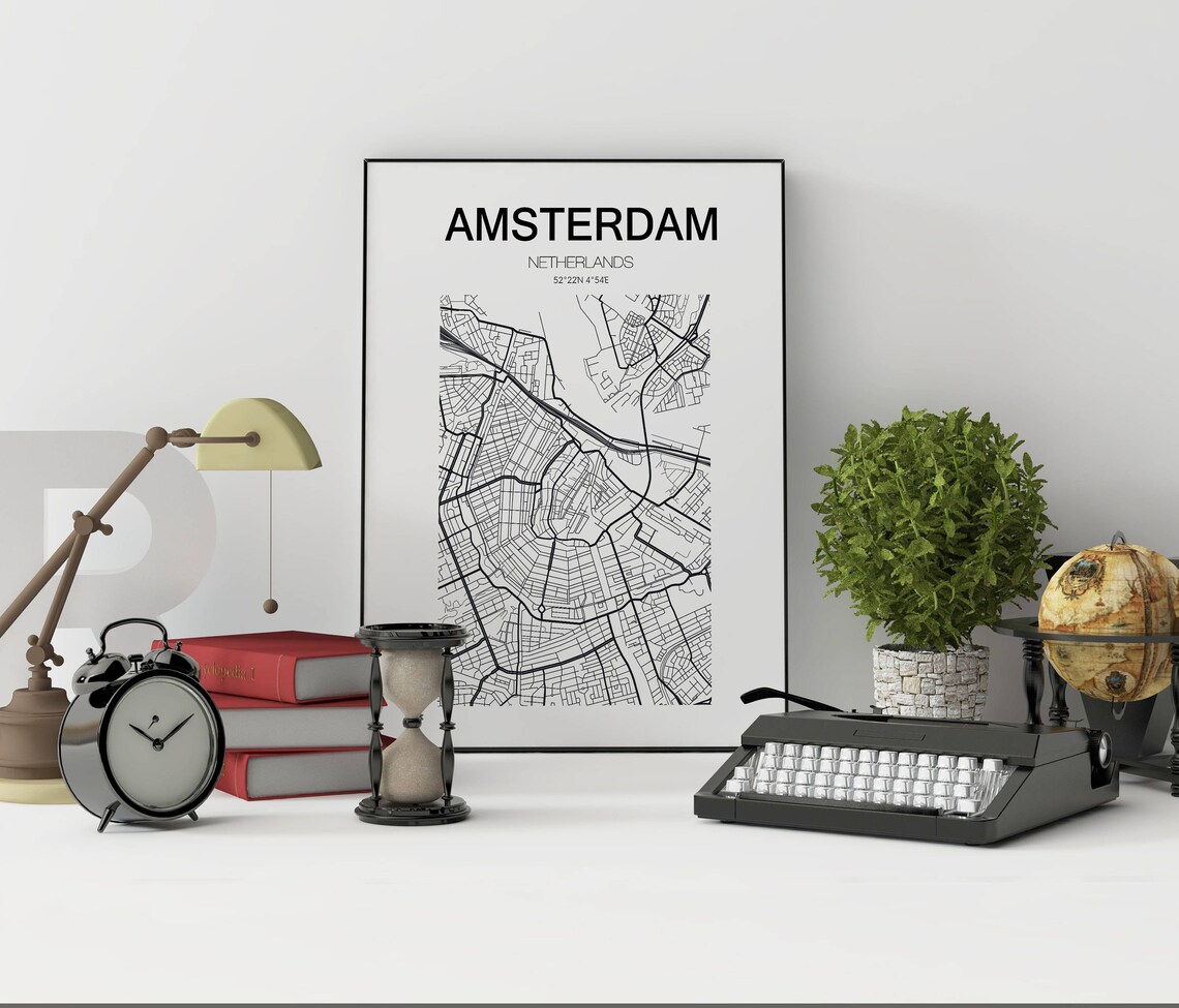 Amsterdam Netherlands Canal Streets Map Minimalist Black White Poster - Image 2