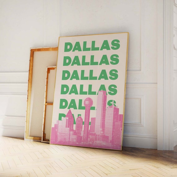Dallas Travel Print Art Pink Green Dallas Texas Travel Exhibition Print Cute Trendy Wall Art