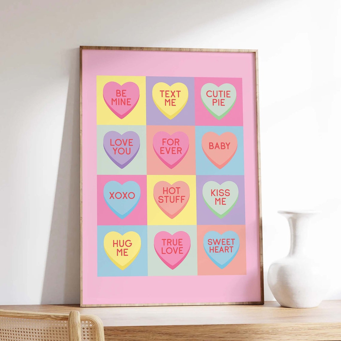Heart Candy Print Art Cute Valentines Decor Heart Candy Wall Art Trendy Pastel Pink Art Print - Image 6
