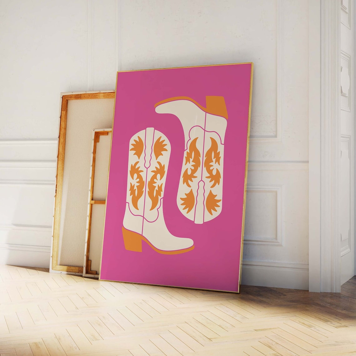 Orange Floral Cowgirl Boots Magenta Western Retro Cowgirl Poster - Image 4