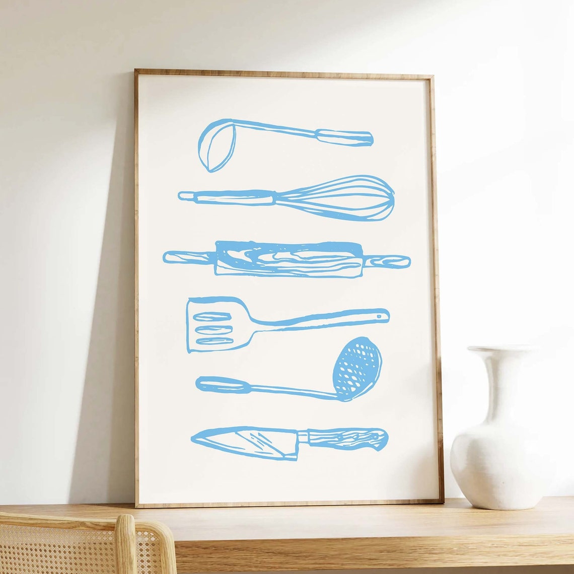 Kitchen Utensils Print Art Blue Kitchen Decor Neutral Foodie Art Poster Cute Trendy Wall Art Gift For Cook - Image 4