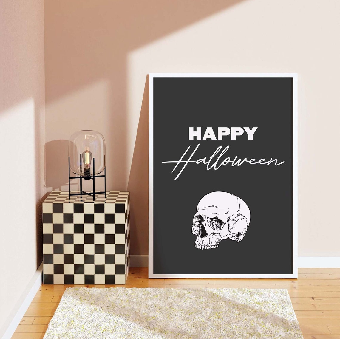 Happy Halloween Skull Script Lettering Black Gothic Wall Art - Image 5