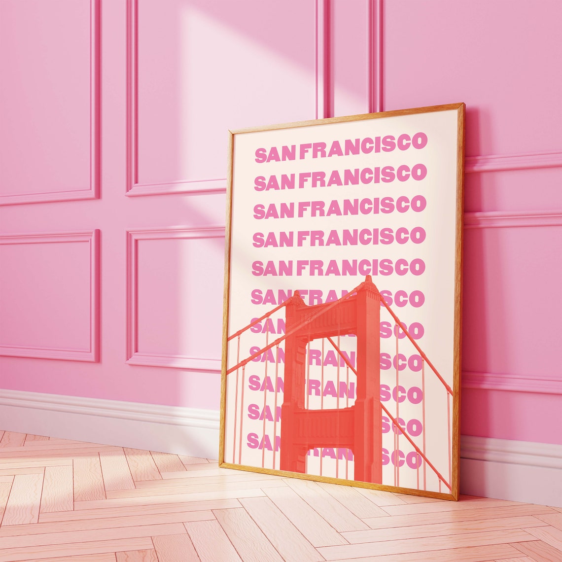 San Francisco Golden Gate Bridge Pink Repeat Typography Travel Poster - Image 2