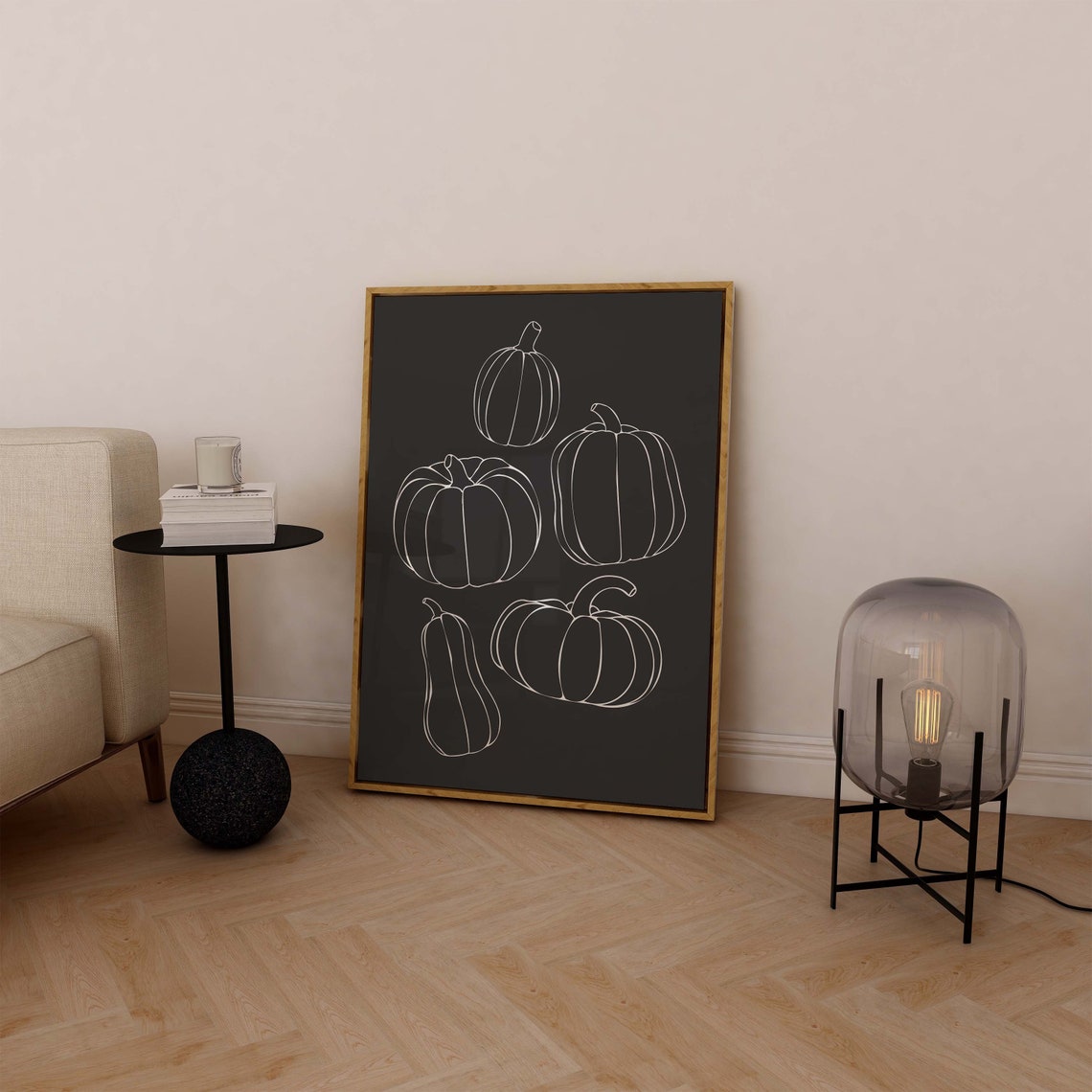 Minimalist Pumpkin Line Art Black Background Halloween Decor Poster - Image 7