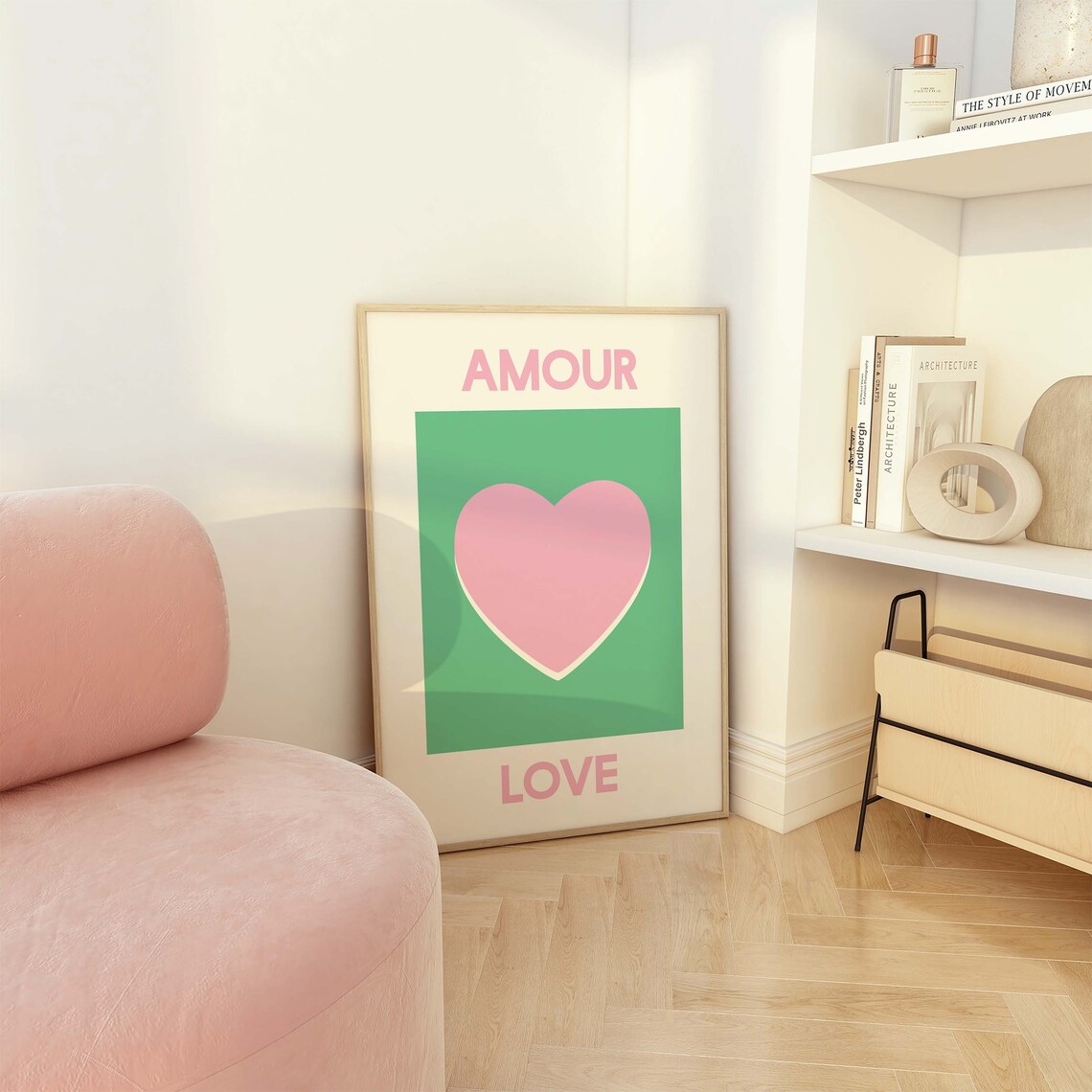 Amour Love Pink Heart Fresh Green French Inspired Room Decor Poster - Image 2