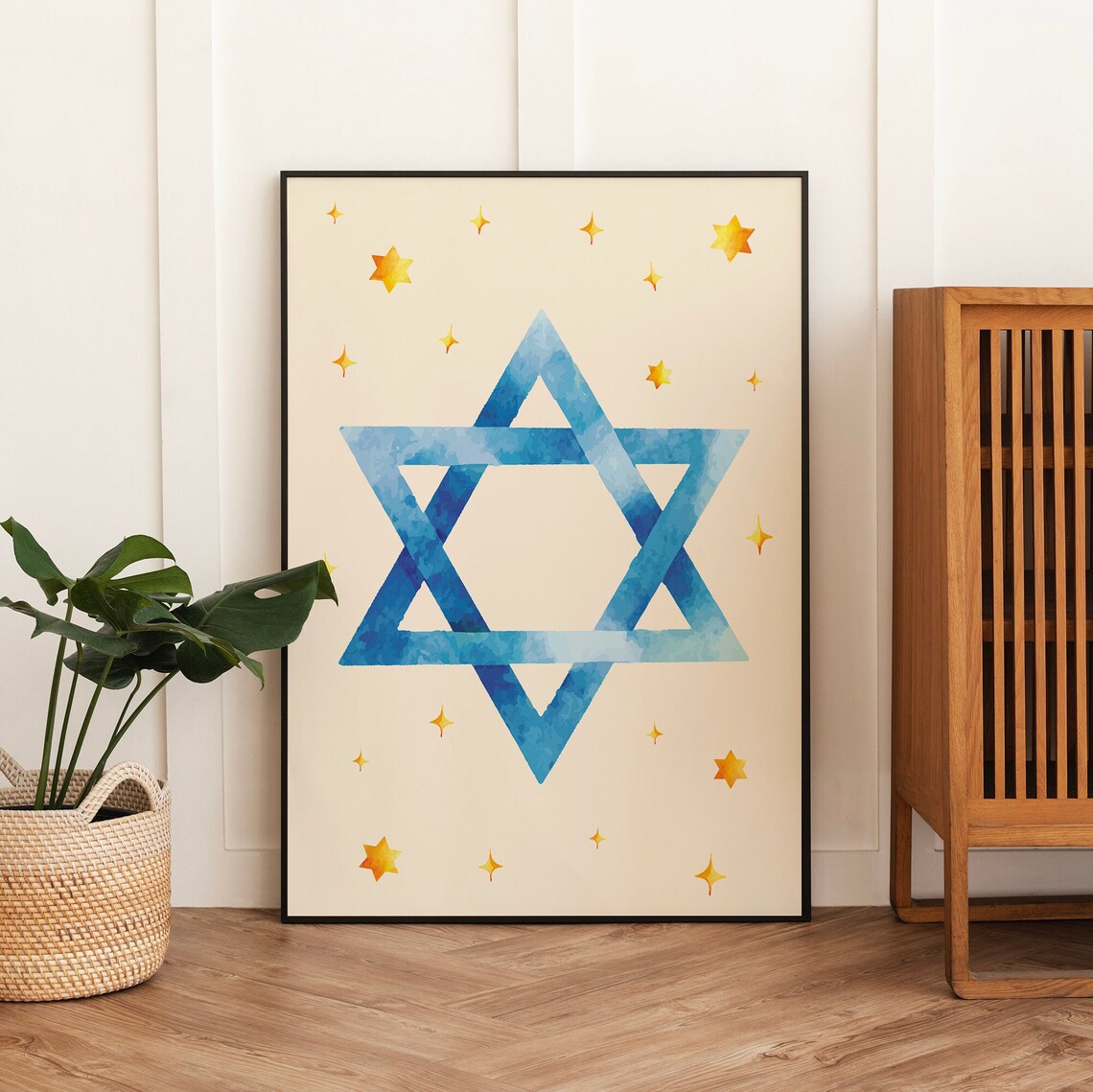 Star Of David Blue Watercolor Hanukkah Holiday Star Art Poster - Image 3