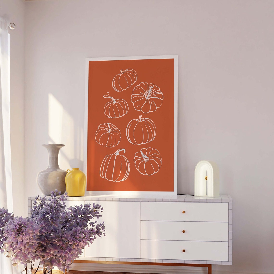 Pumpkins White Line Sketch Orange Rustic Fall Wall Decor Poster - Image 3