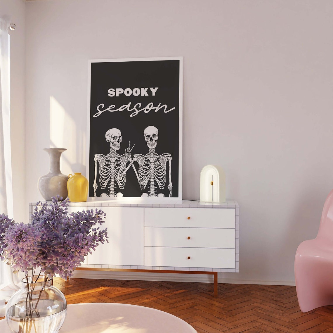 Spooky Season Skeletons Best Friends Peace Sign Black Halloween Poster - Image 7