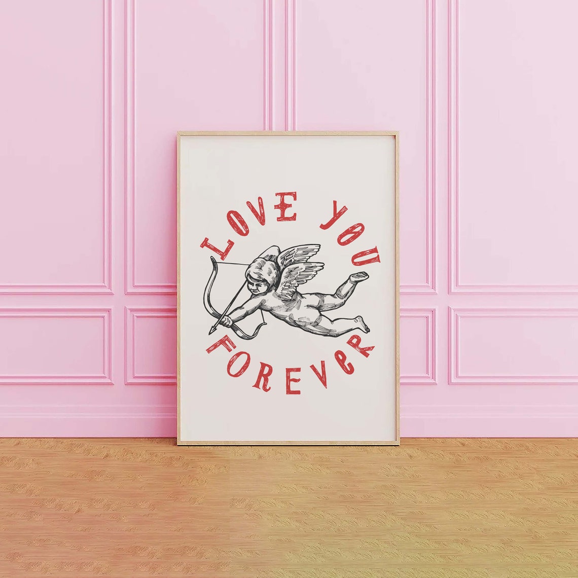 Love You Forever Print Art Valentines Day Decor Red Wall Art Trendy Valentines Cute Cupid Print - Image 2