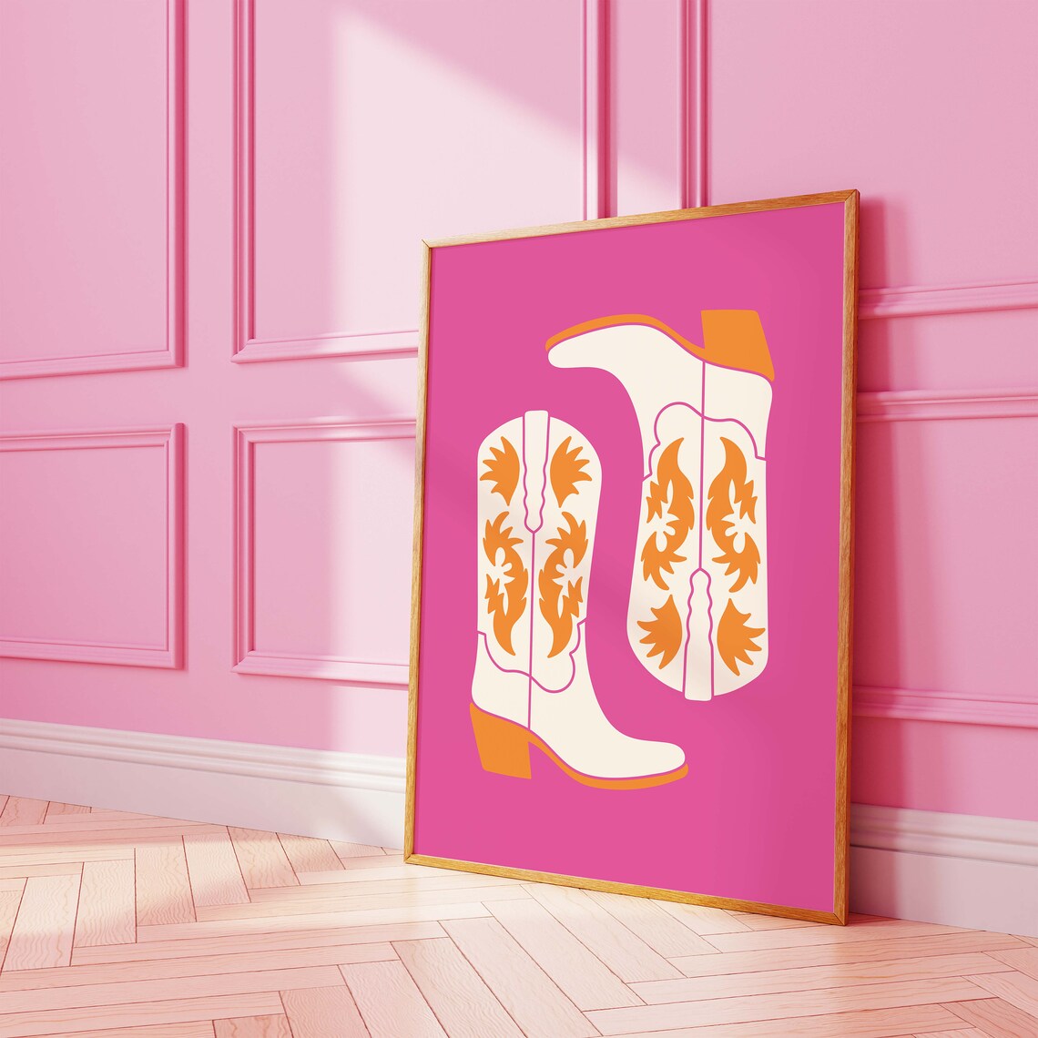 Orange Floral Cowgirl Boots Magenta Western Retro Cowgirl Poster - Image 2