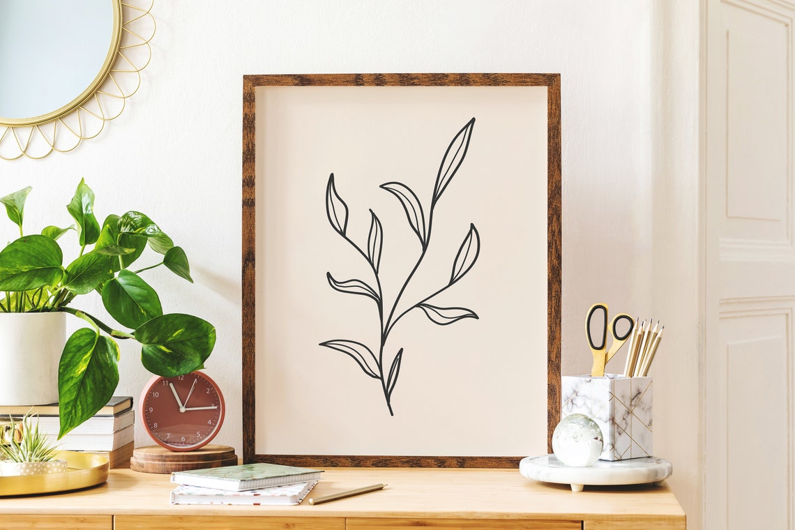 Minimalist Black Leafy Branch Botanical Line Art Wall Decor Poster - Image 5