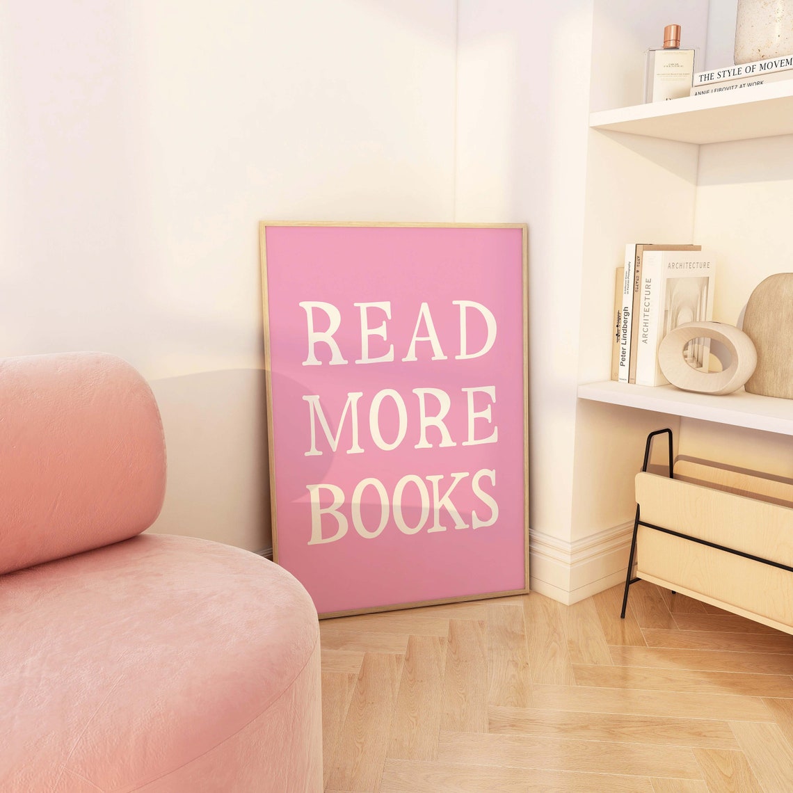 Read More Books Print Art Cute Library Decor Trendy Reading Poster Book Lover Wall Art Pink Wall Art - Image 2