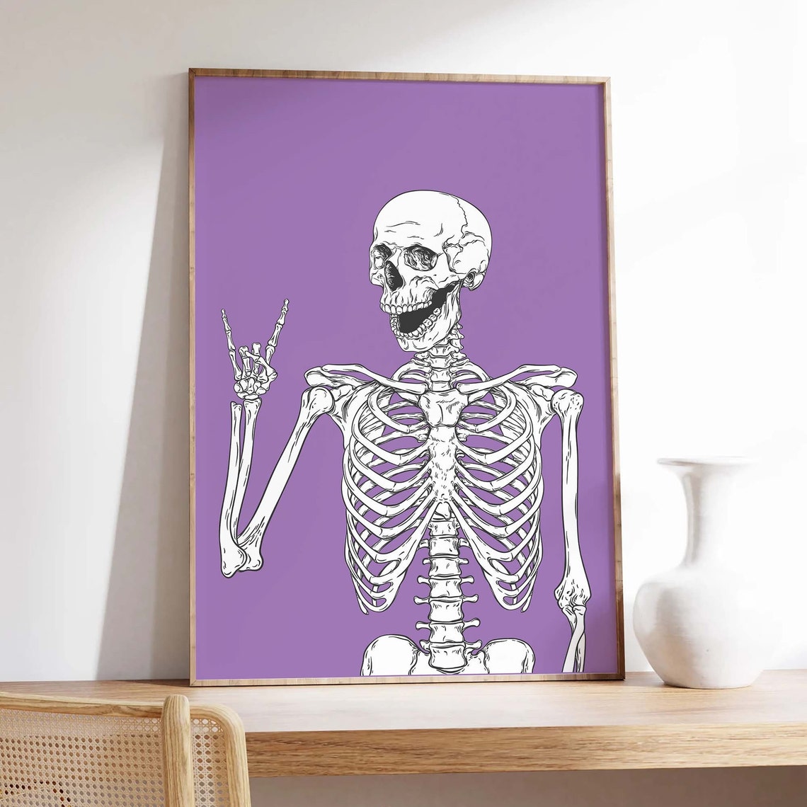 Rock On Skeleton Purple Halloween Funny Bones Party Art Poster - Image 2
