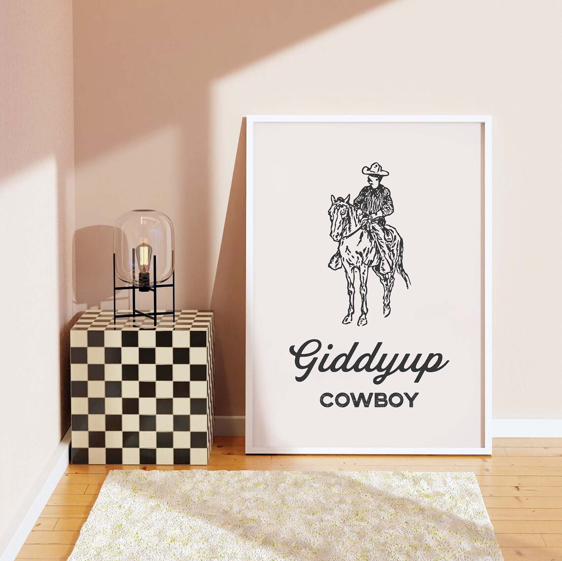 Giddyup Cowboy Black Line Art Western Horse Rider Vintage Poster - Image 3