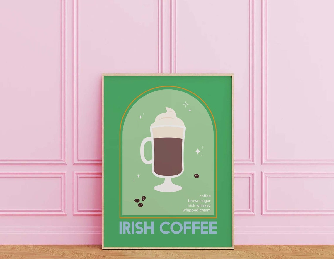 Irish Coffee Green Retro Recipe Kitchen Bar Cocktail Cute Decor Poster - Image 3