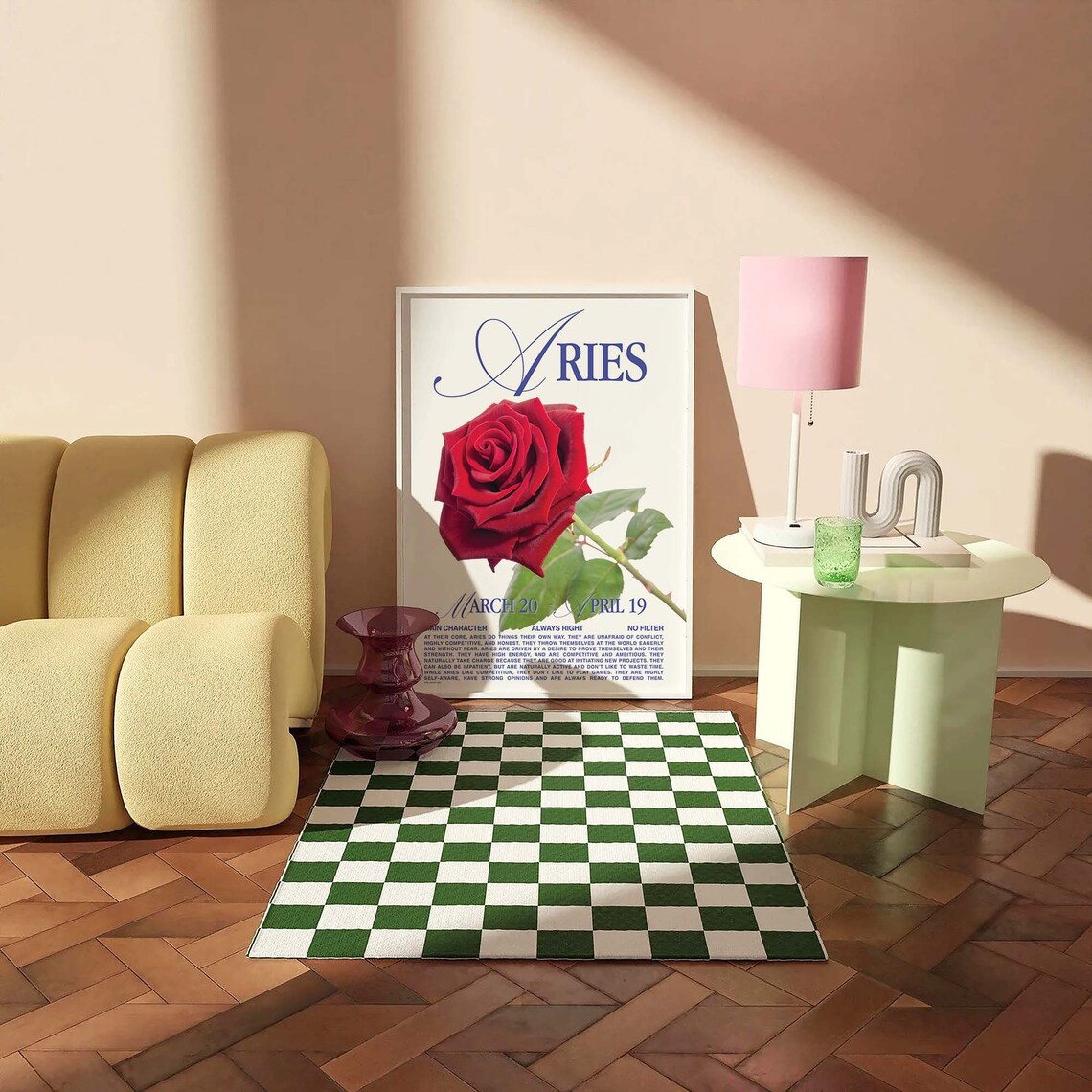 Aries Zodiac Sign Red Rose Retro Astrology Star Sign Personality Poster - Image 6