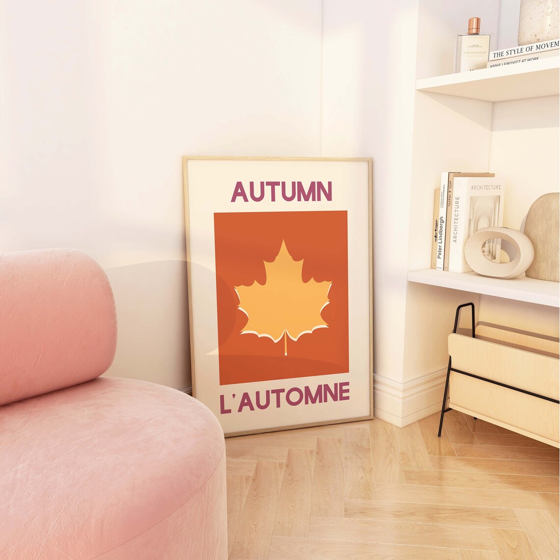 Autumn L Automne Maple Leaf Orange Bilingual French Fall Poster - Image 3