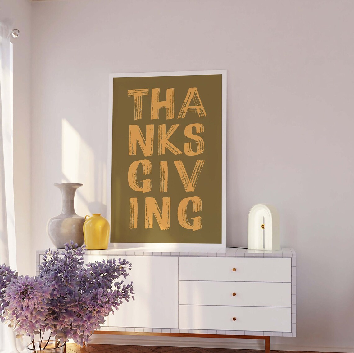 Thanksgiving Olive Green Brush Lettering Holiday Wall Decor Poster - Image 2