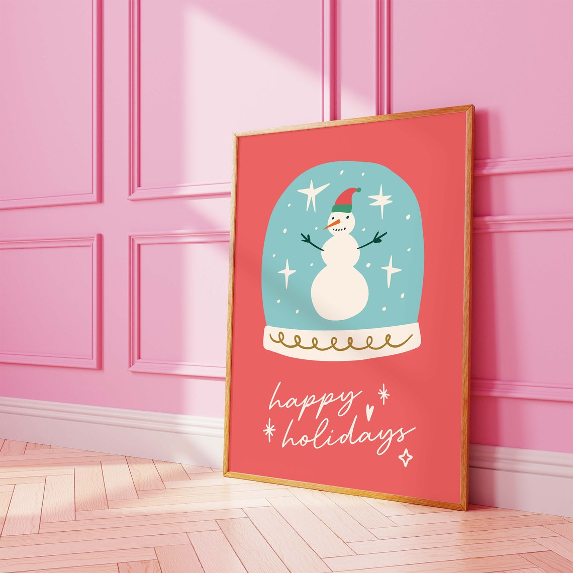 Christmas Snow Globe Print Art Trendy Boho Christmas Prints Cute Holiday Wall Decorations Snowman Wall Art - Image 3