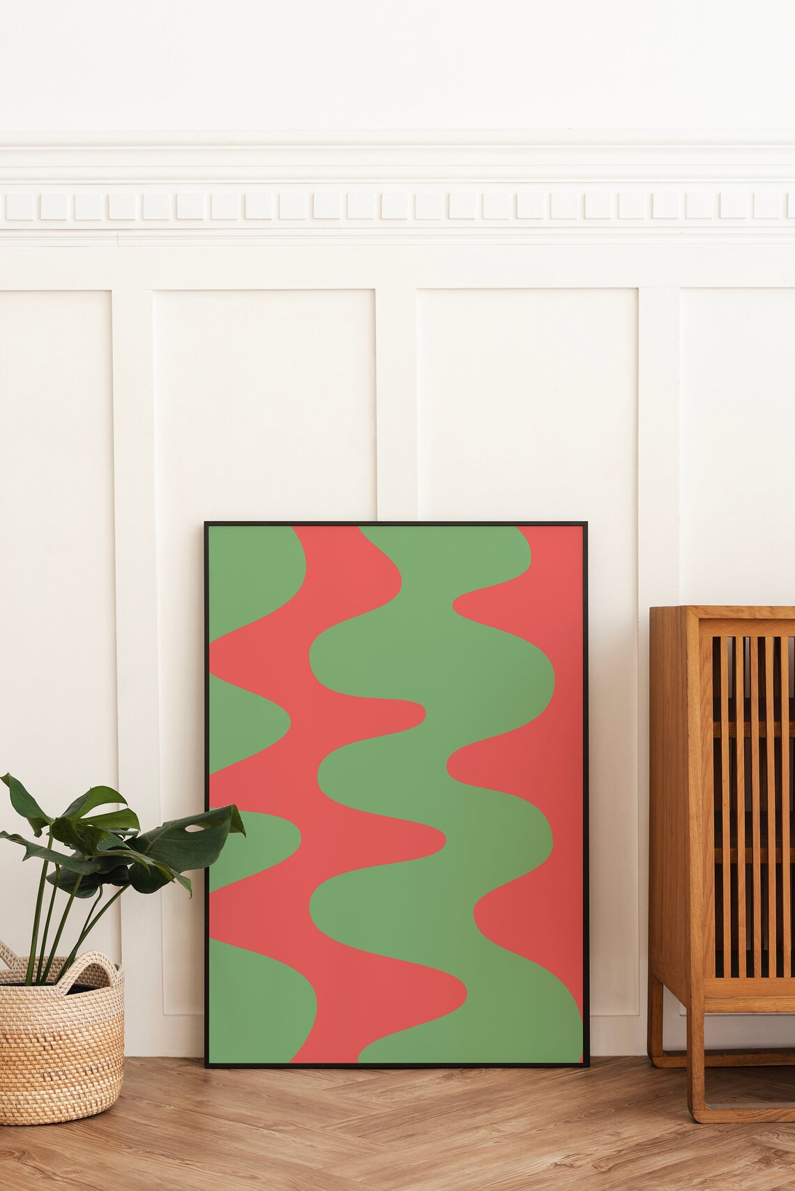 Red And Green Wavy Stripes Retro Abstract Christmas Art Poster - Image 6