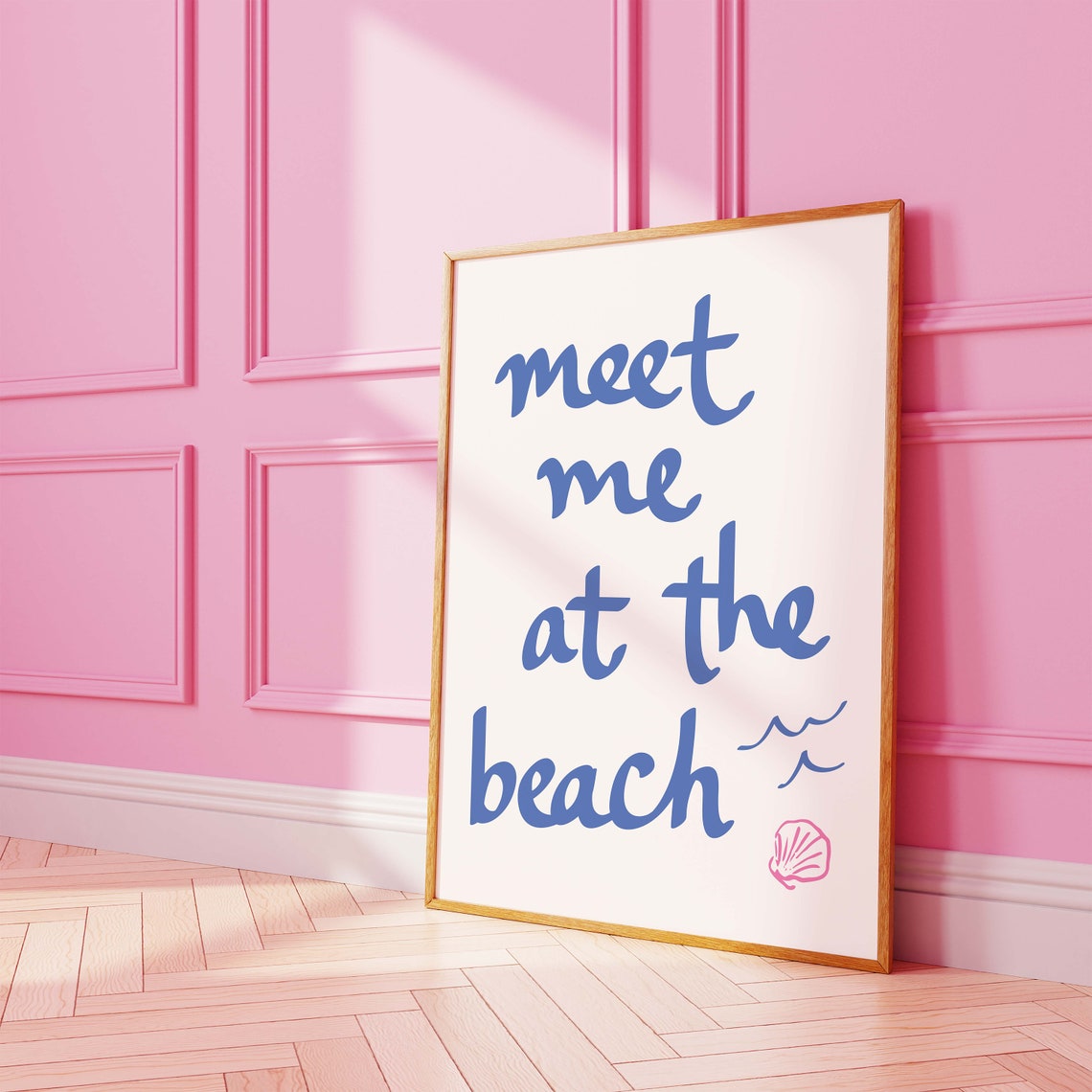 Meet Me At The Beach Quote Blue Script Coastal Summer Poster - Image 4