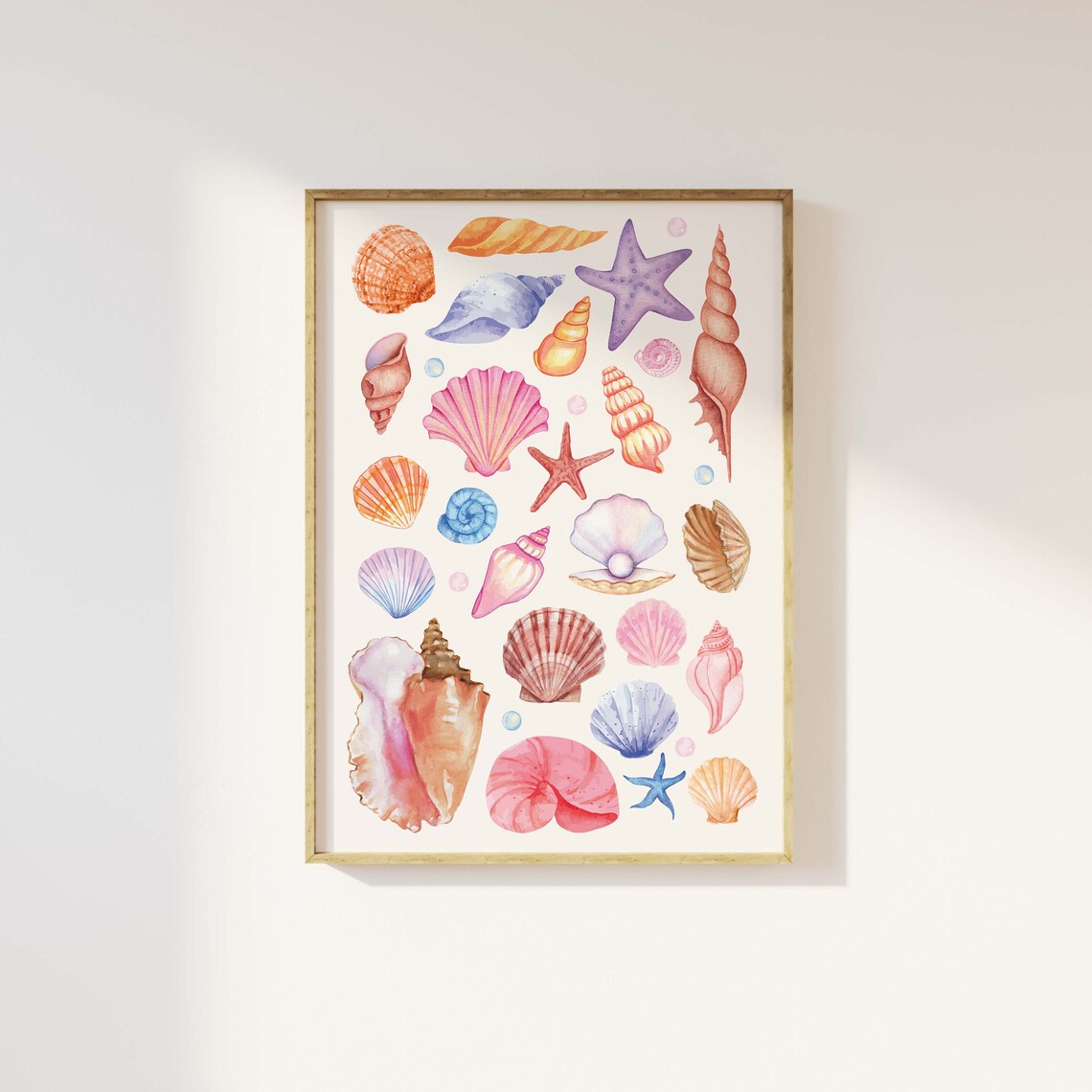 Watercolor Seashell Starfish Collage Art Poster for Beach Decor - Image 3