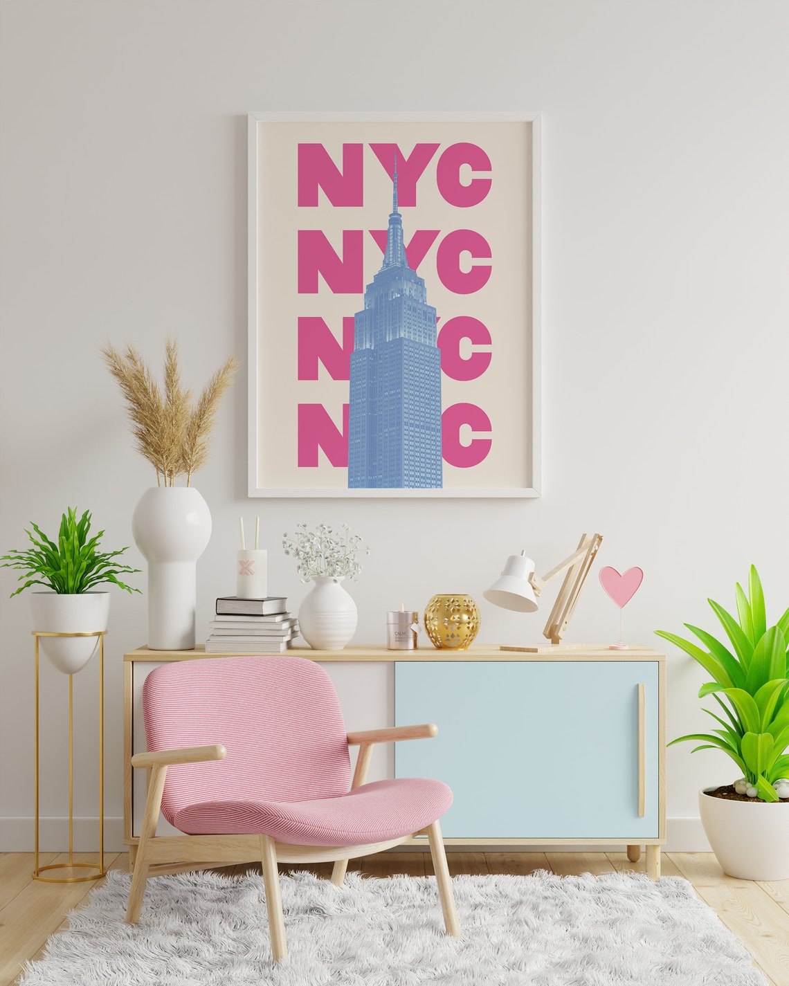 NYC Empire State Building Big Pink Letters City Travel Poster - Image 5