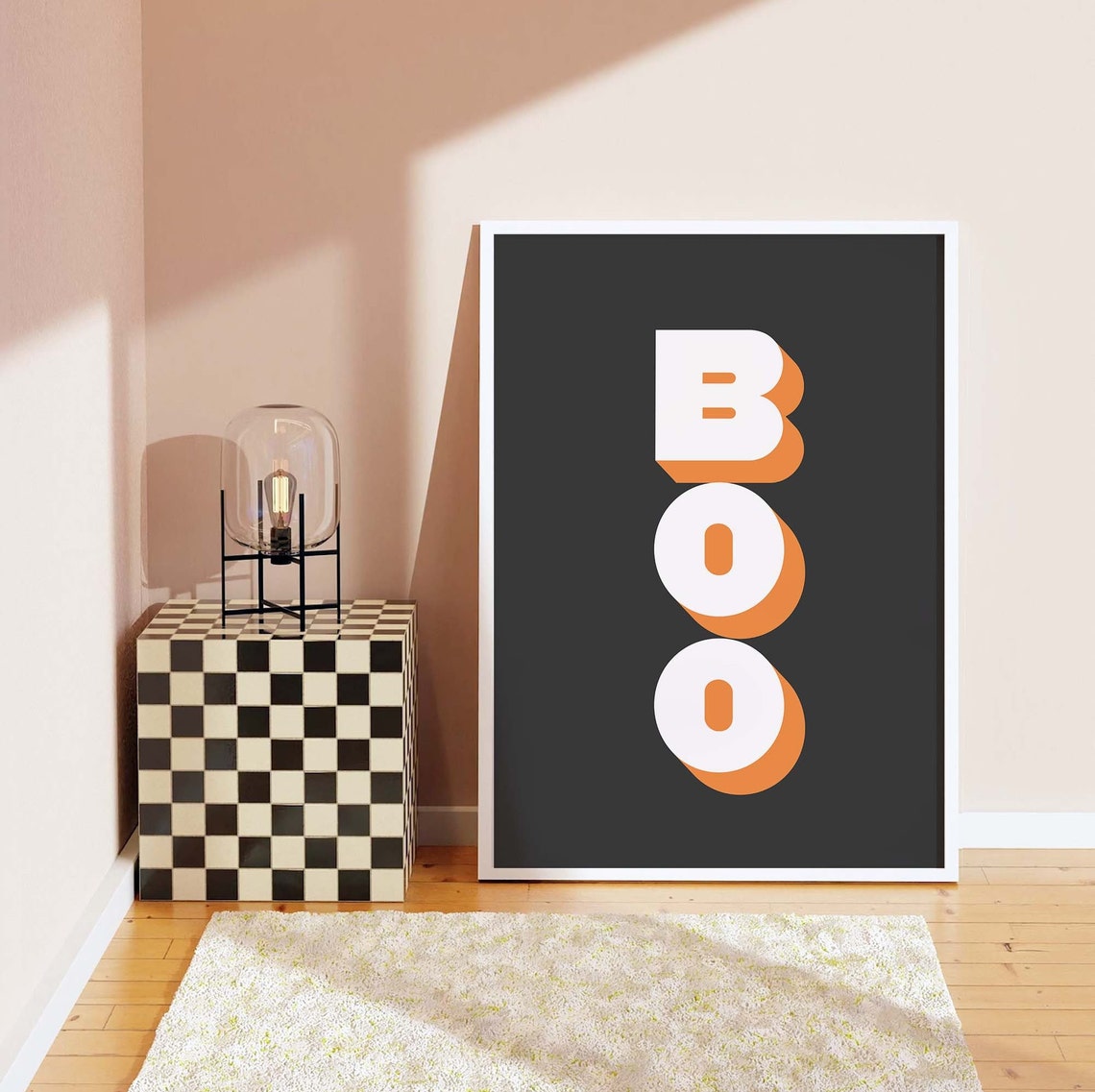 Vertical Retro Boo Lettering Shadowed Black Halloween Wall Art - Image 7
