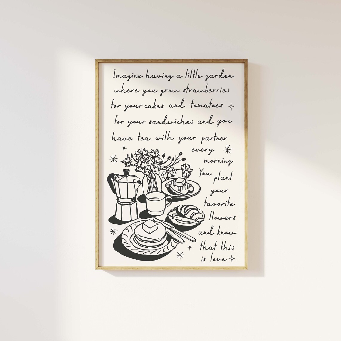 Imagine A Little Garden Slow Morning Tea Quote Poster In Black - Image 2