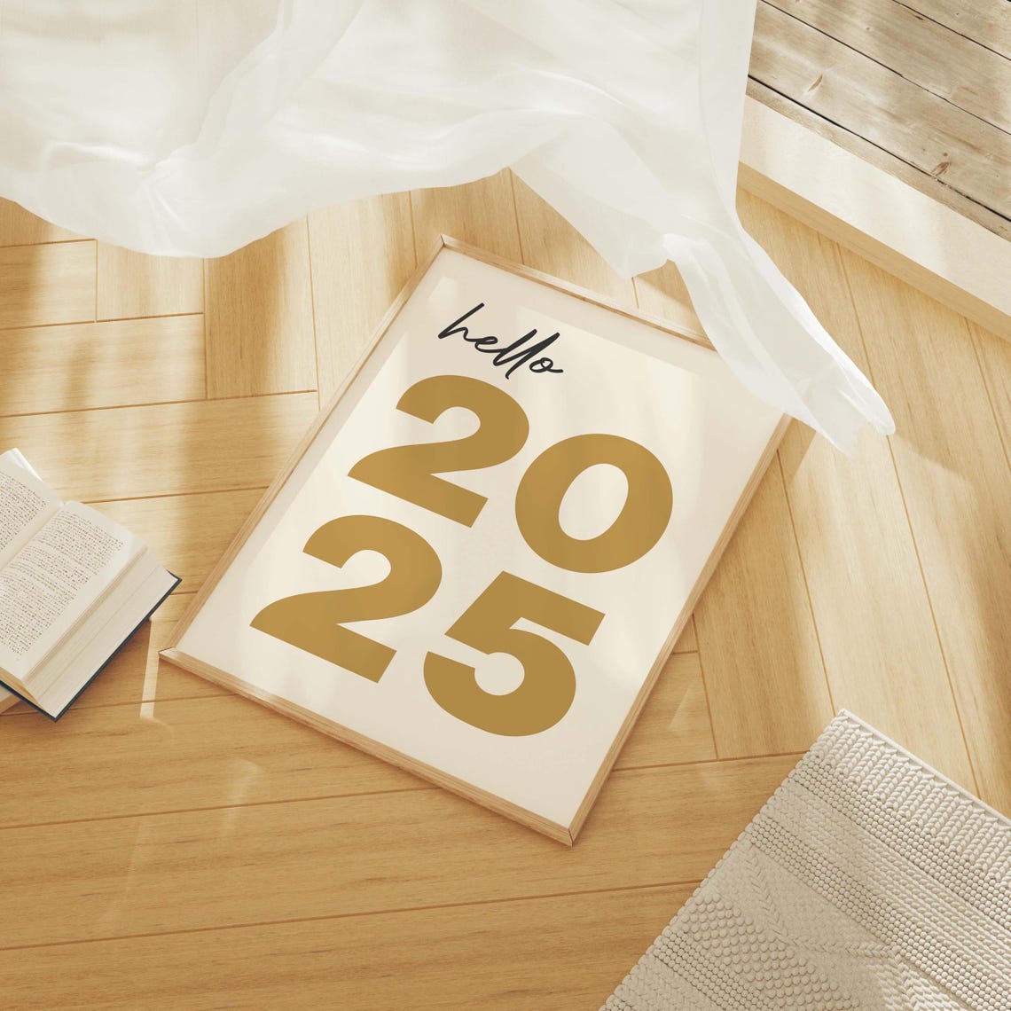 Hello 2025 Gold New Year Script Typography Celebration Poster - Image 6