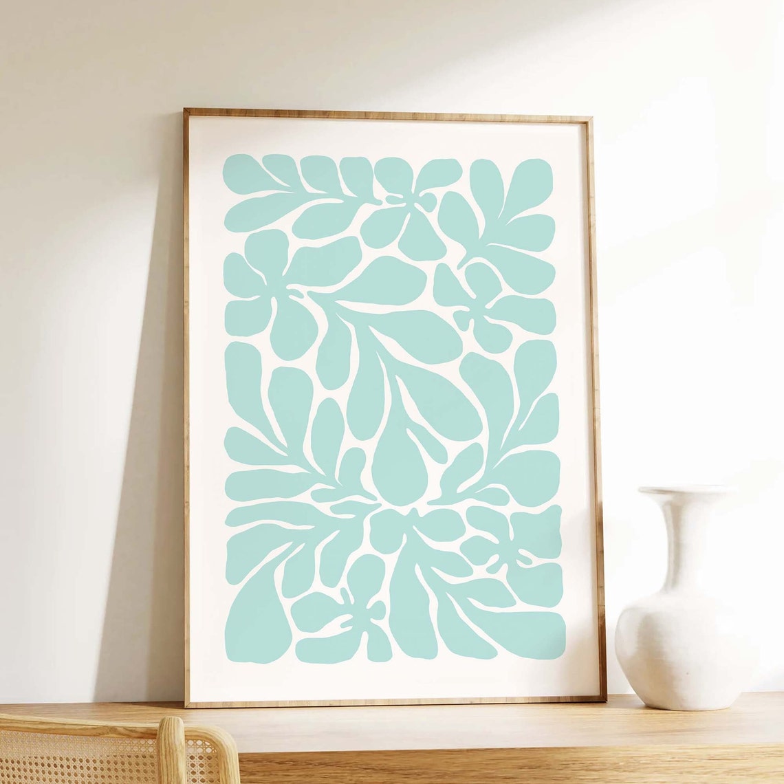 Mint Seaweed Leaf Abstract Botanical Art Poster for Modern Decor