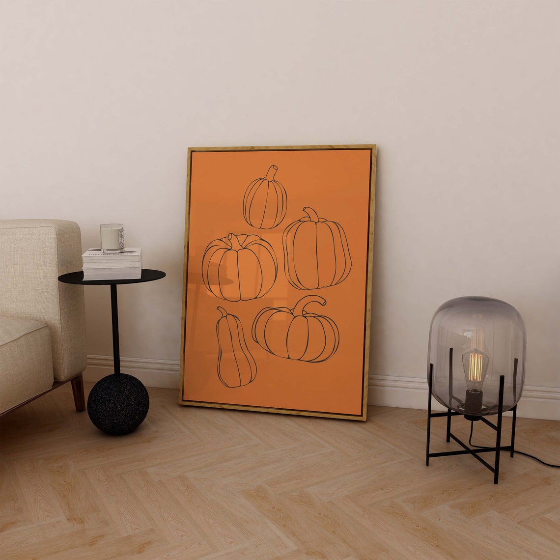 Minimalist Pumpkin Line Art Orange Background Fall Decor Poster - Image 4