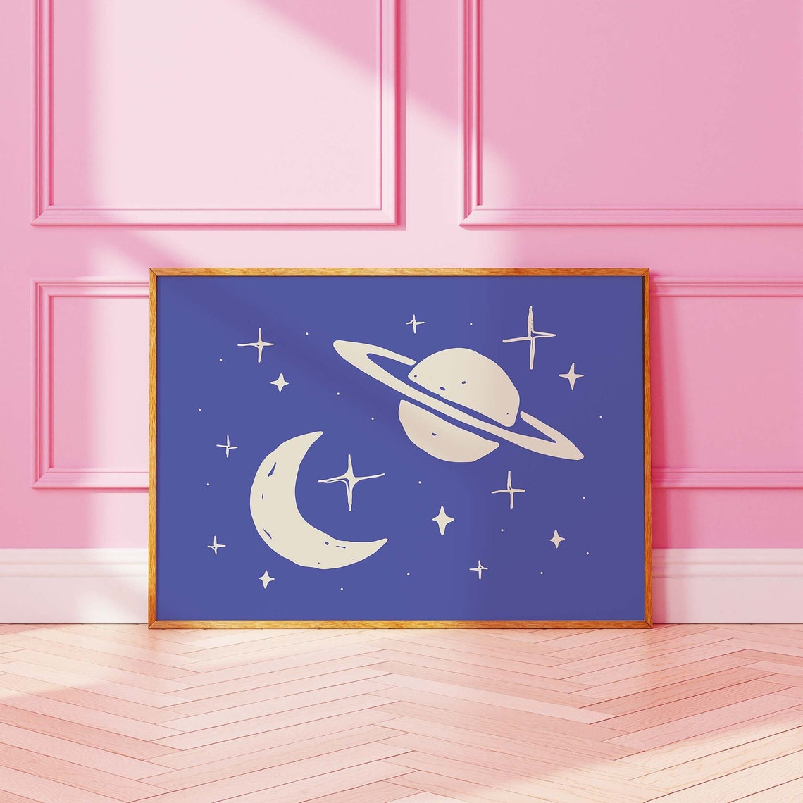 Outer Space Print Art Cute Stars And Planets Art Print Blue Wall Art Boho Space - Image 4