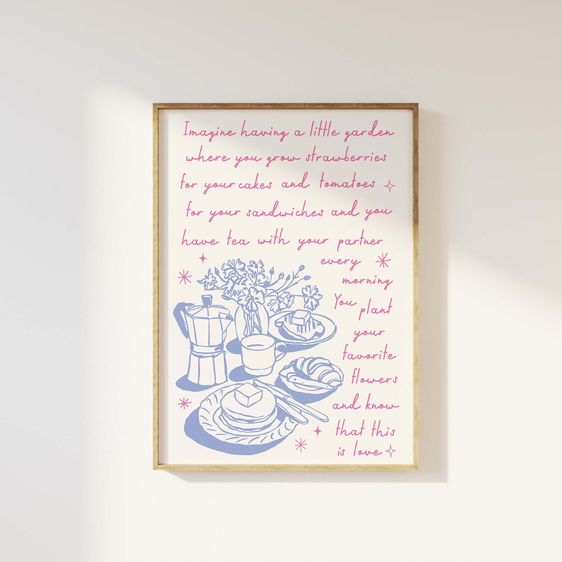 Imagine A Little Garden Slow Morning Tea Quote Poster In Blue - Image 4